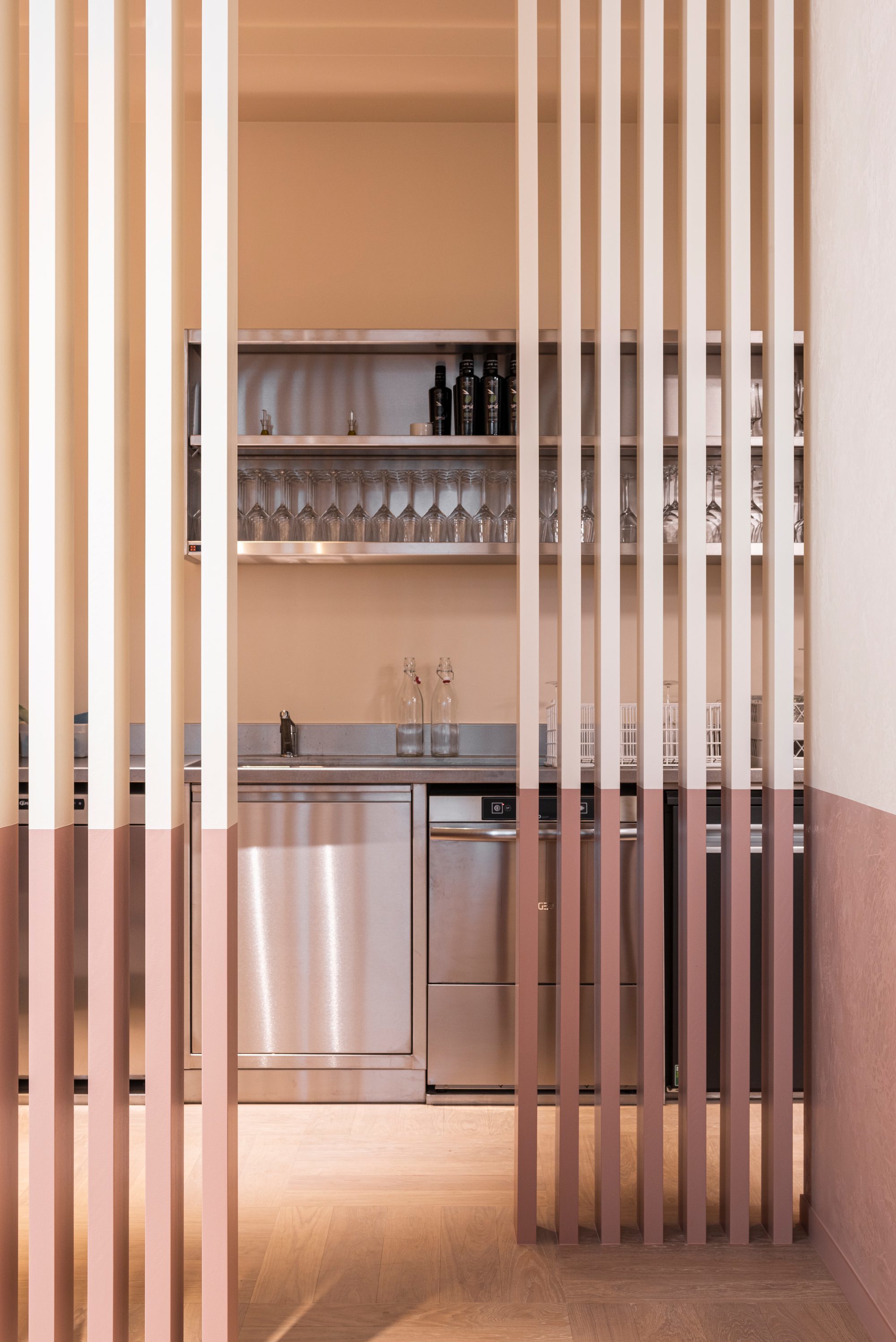 crkl restaurant limestone brushtop white pink